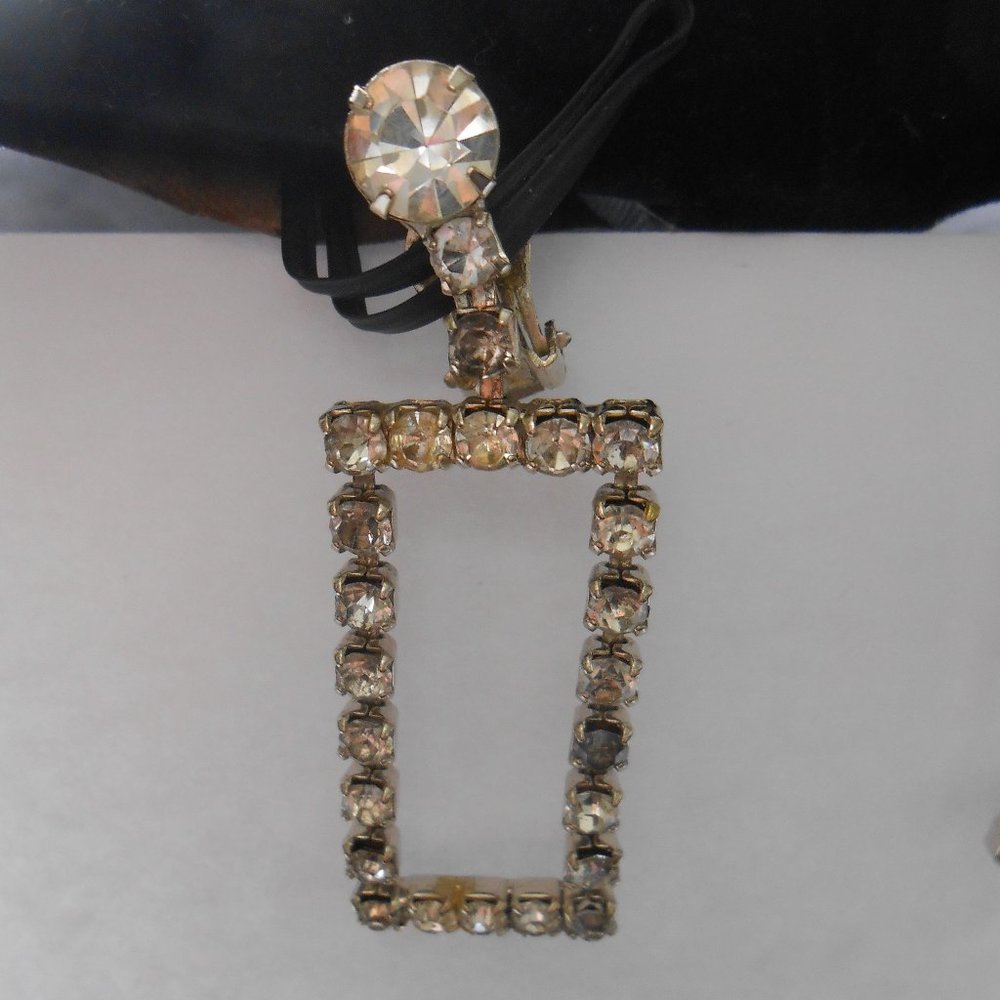 Rectangular Clear Rhinestone Clip On Earrings. Vi… - image 4